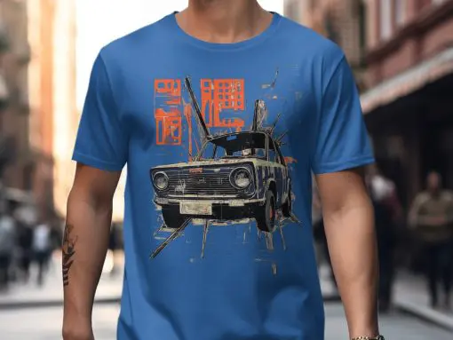 Retro Car Graphic Tee, Vintage Car T-Shirt, Classic Car Art on Shirt, Unique Automotive Design, Men's Car Enthusiast Tee, Cool Car Shirt — izobraženie 2