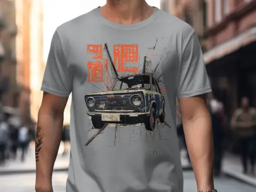 Retro Car Graphic Tee, Vintage Car T-Shirt, Classic Car Art on Shirt, Unique Automotive Design, Men's Car Enthusiast Tee, Cool Car Shirt — izobraženie 3