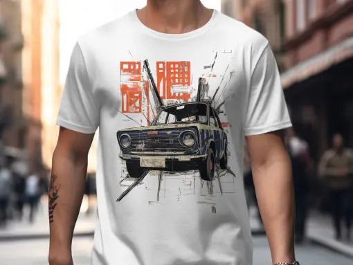 Retro Car Graphic Tee, Vintage Car T-Shirt, Classic Car Art on Shirt, Unique Automotive Design, Men's Car Enthusiast Tee, Cool Car Shirt — izobraženie 4