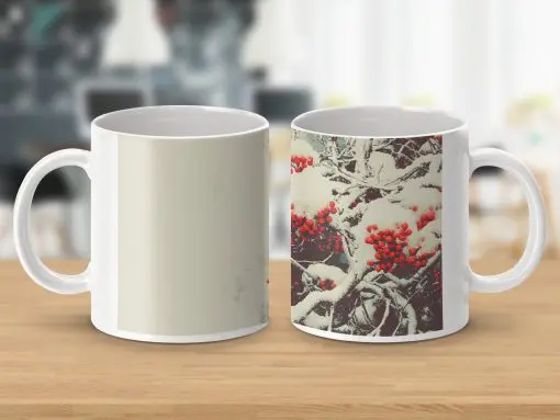 Beautiful Winter Scene with Red Berries Snowy Mugs — izobraženie 3