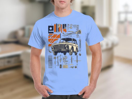 Retro Car Parts Diagram Design Classic T-Shirts — izobraženie 6