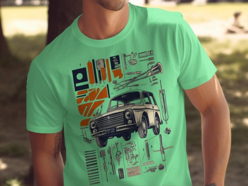 Retro Car Parts Diagram Design Classic T-Shirts — izobraženie 3