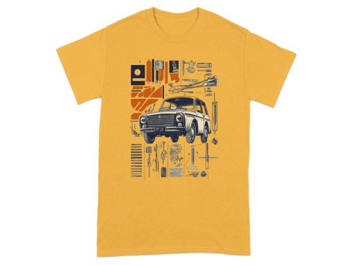 Retro Car Parts Diagram Design Classic T-Shirts — izobraženie 5