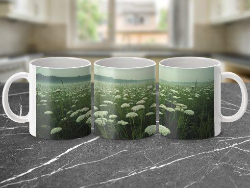 Beautiful Field With White Flowers Mugs