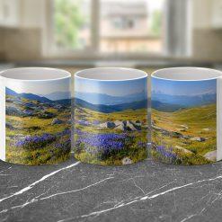 Beautiful Landscape with Purple Flowers on Mugs