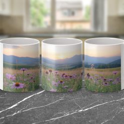 Beautiful Sunrise Over Field of Flowers Mugs