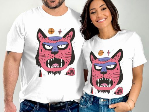 Fierce Roze Cat Dizajn Handmade Graphic T-majicas