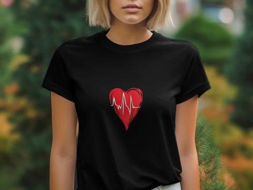 Majica sa otkucajem srca, Ekg srce majica, Crveno srce stilizovano, Otkucaji srca dizajn, Ljubavna majica, Poklon za voljenu osobu