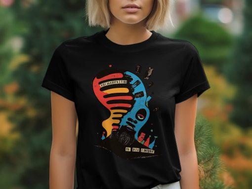 Unikatna majica sa umetnickim printom, majica sa apstraktnim dizajnom, majica sa ilustracijom lica, originalna graficka majica