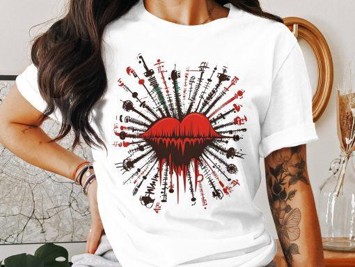Crvena srce grafika t-shirt dizajn, Artisticna srcna majica, Jedinstvena modern majica sa srcem, Poklon za ljubitelje umetnosti