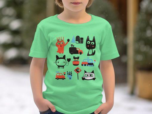 Cool Crne Mačke I Crvene Figure Dizajn T-Shirts