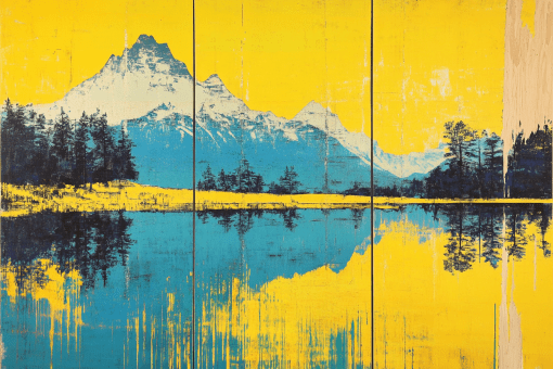 Obojena šuma i planinski pejzaž refleksija Canvas