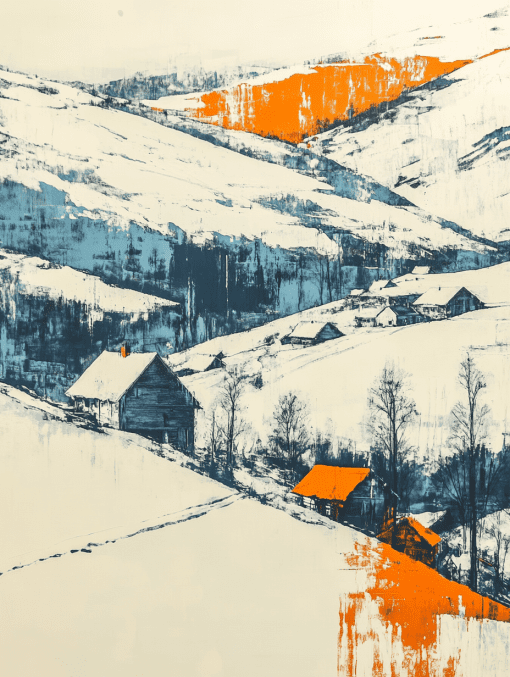 Prelepa zimska planinska scena sa planinarsim kolibama Canvas