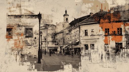 Nostalgic Street Scene Painting Rustic Style Canvas