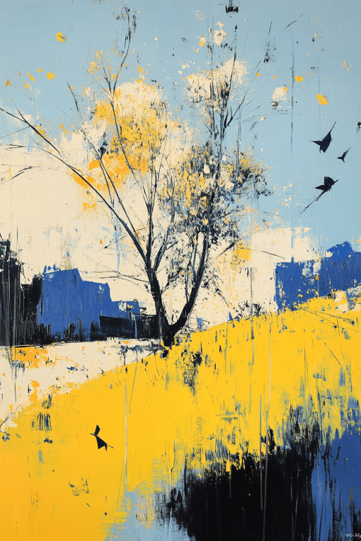 Abstract Landscape with Birds and Trees Canvas