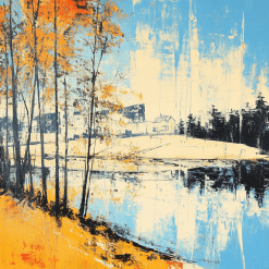 Scenic Autumn Landscape Reflected on a Serene Lake Canvas