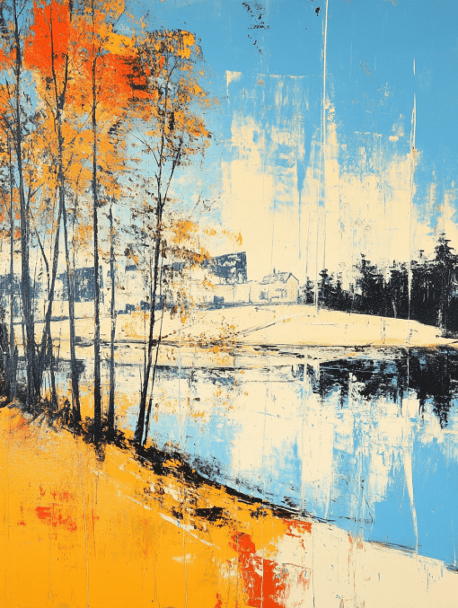 Scenic Autumn Landscape Reflected on a Serene Lake Canvas