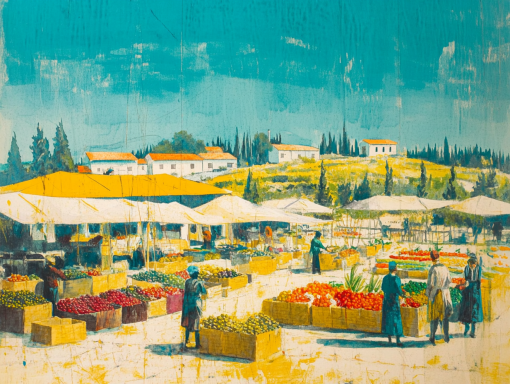 Vibrant Market Scene Sa Farmers I Stalls Canvas