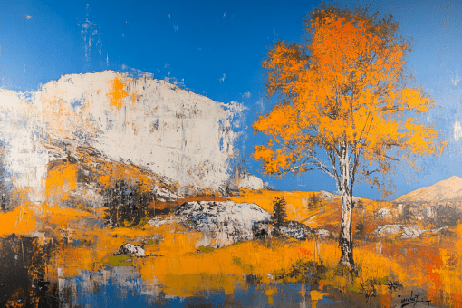Stunning Autumn Tree in Vibrant Mountain Landscape Canvas