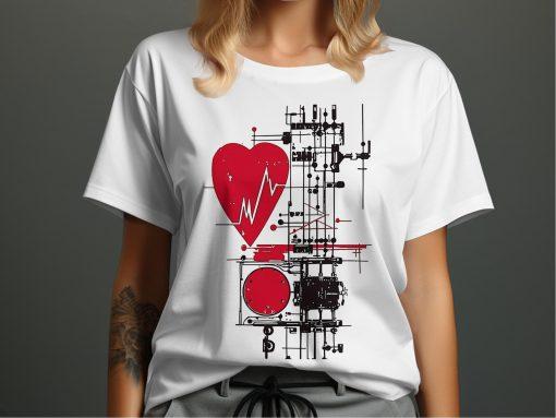 Unique Heartbeat Circuit Graphic Design T-Shirts
