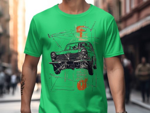 Crtež Alfa Romeo automobila na zelenoj pozadini Majica