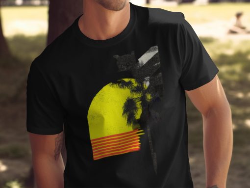 Retro Sunset Palm Tree Crna Bird Graphic Dizajn Majica