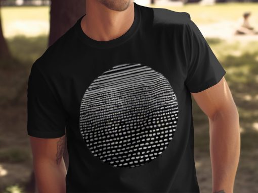 Crna Circles I Lines Pattern On Bela Majica