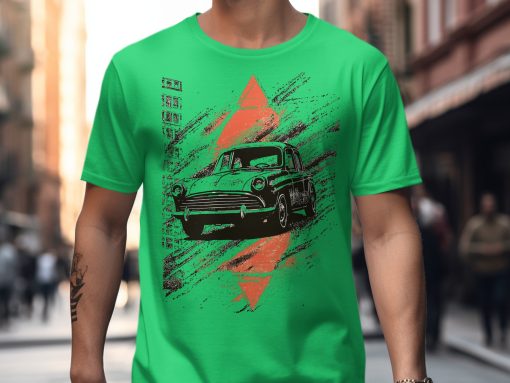 Retro Automobil Zelena Pozadina Sa Geometrijom Majica