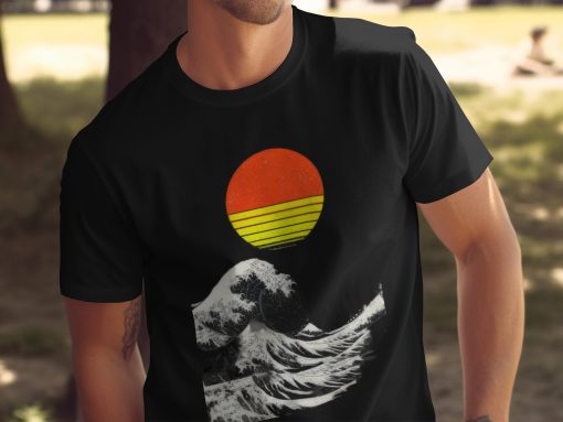 Narandžasta Sun Over Great Wave Of Kanagawa Art Majica