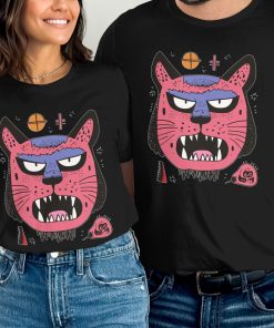 Cartoon Cat With Sharp Teeth Graphic Couple Matching Majica