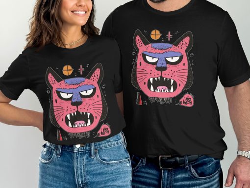Cartoon Cat With Sharp Teeth Graphic Couple Matching Majica
