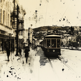 Vintage Street Scene Sa Historical Tram Canvas Vintage Street Scene Sa Historical Tram Canvas