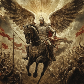 Величественный рыцарь, ведущий свою армию в битву. Холст Majestic Knight Leading His Army Into Battle Canvas