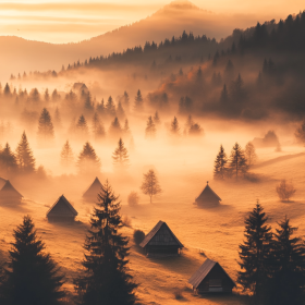 Потрясающий восход солнца над туманными горами холст Stunning Sunrise Over Misty Mountains Canvas